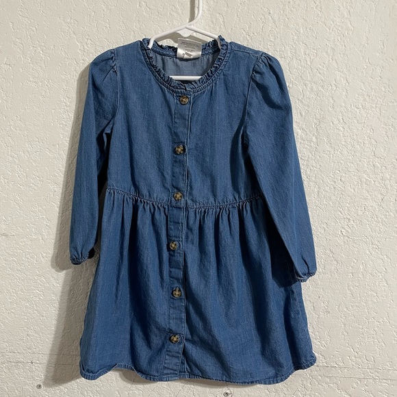 Okie Dokie Toddler Girl Jean Long Sleeve Button Down Dress - Picture 1 of 4